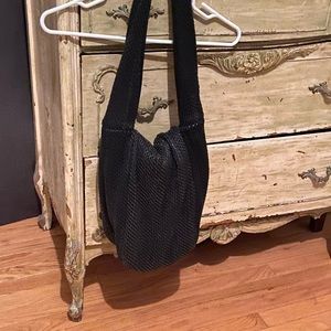 Black woven leather hobo bag